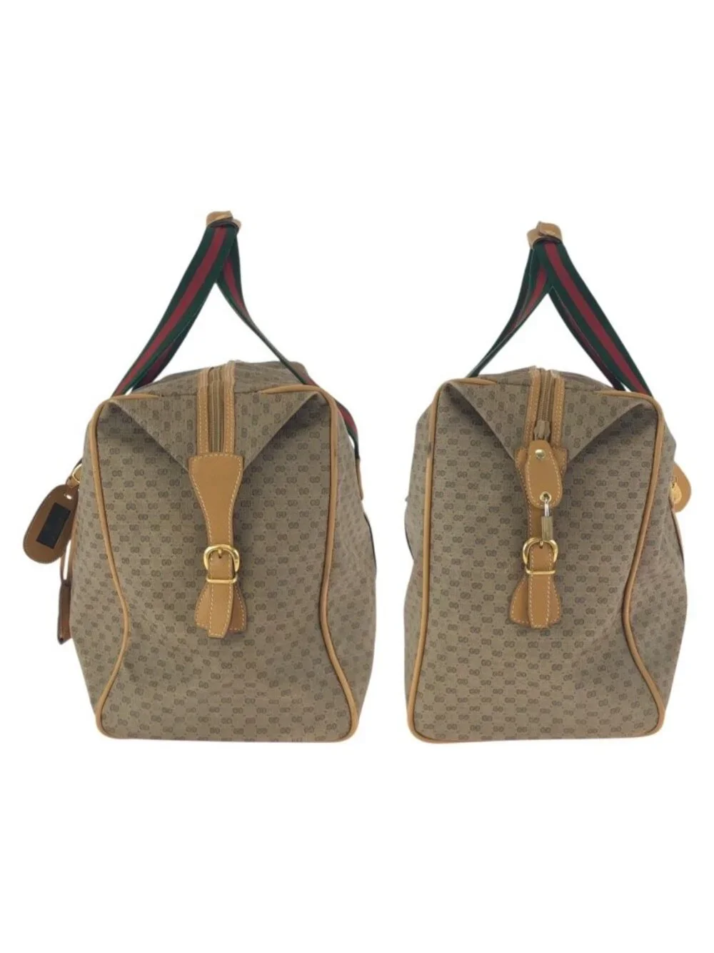 Gucci Vintage Sherry Line Micro GG Beige Gold Leather Boston
